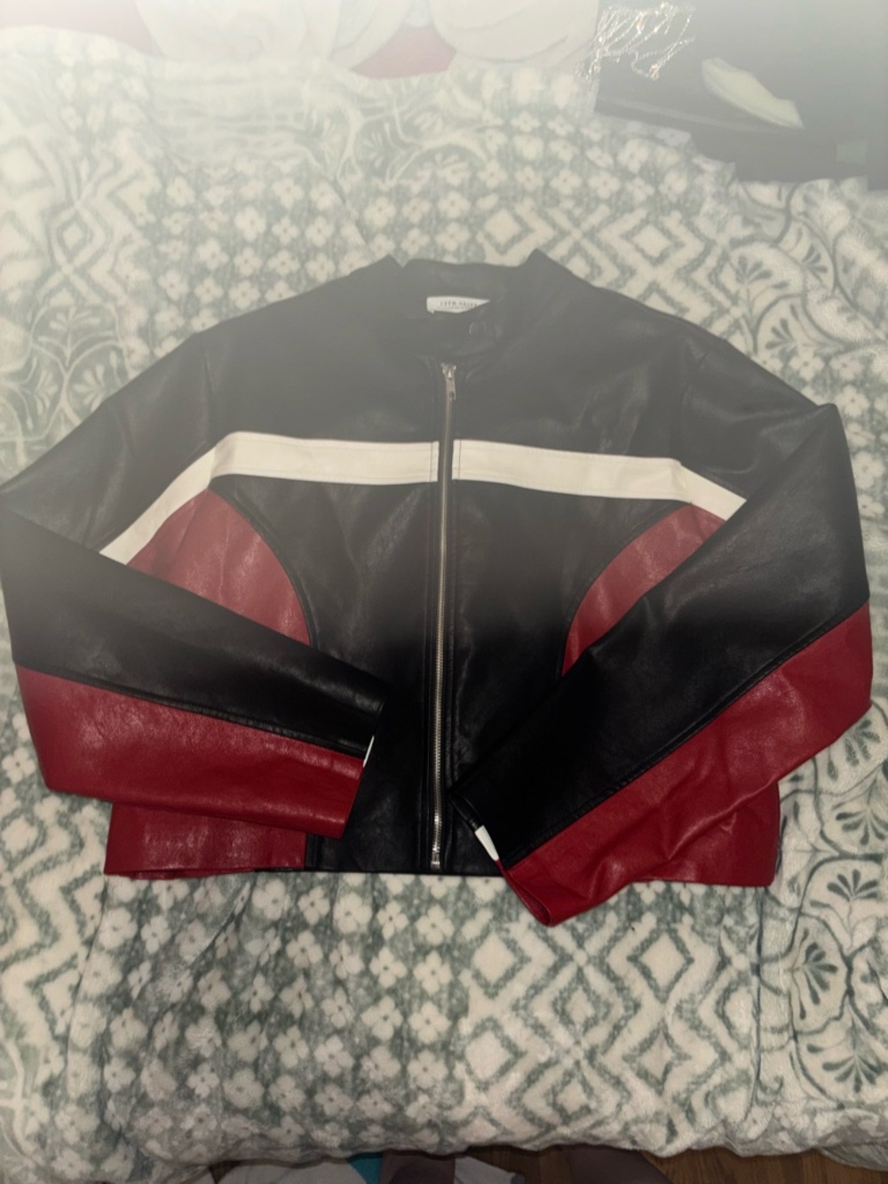 12th Tribe Black, Red & White Faux Leather Jacket